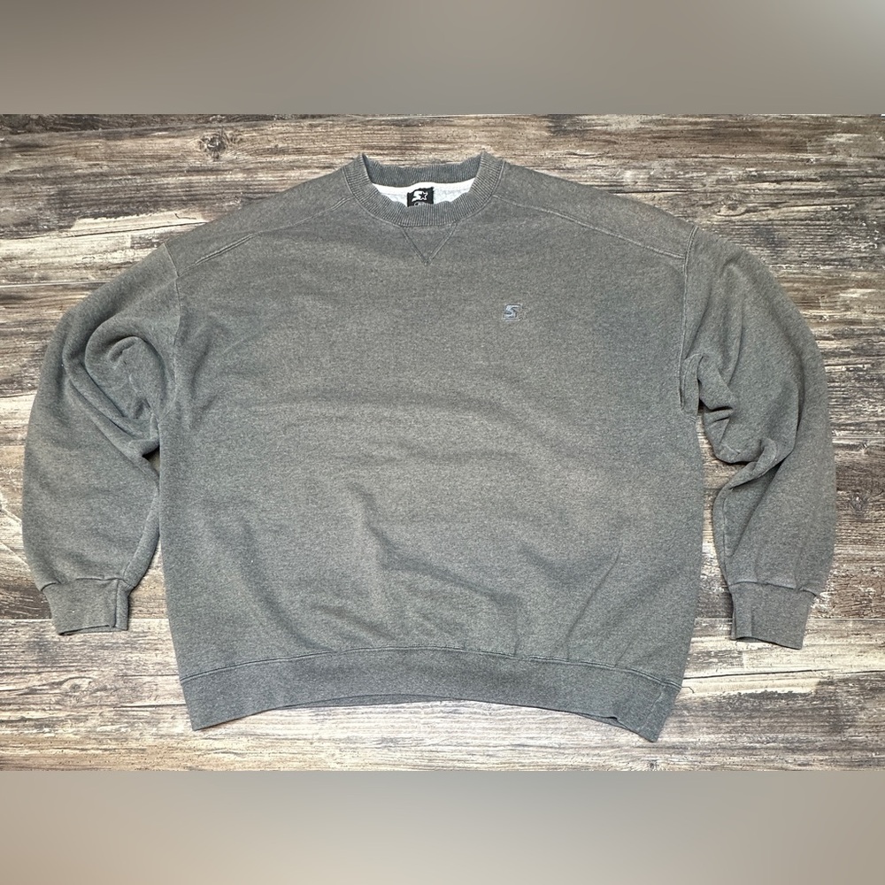 Vintage Starter Crewneck Sweatshirt Gray Minimal Logo XL GUC